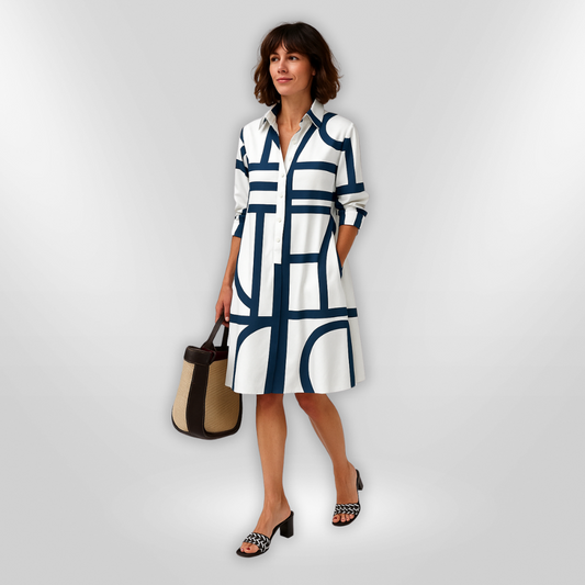 Helena™ | Midi Jurk met Geometrisch Patroon