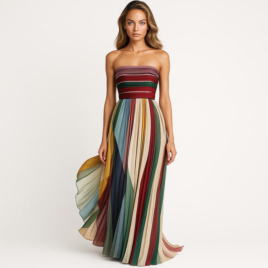 ANIQUE – Kleurrijke Strapless Maxi-Jurk
