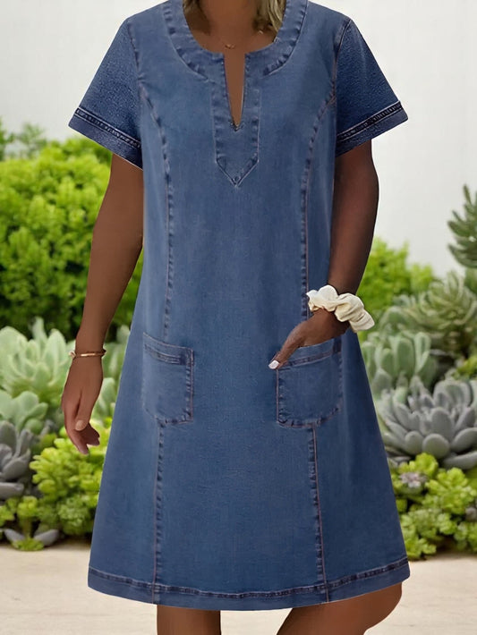Julia™ | Zachte Denim Jurk met Voorzakken